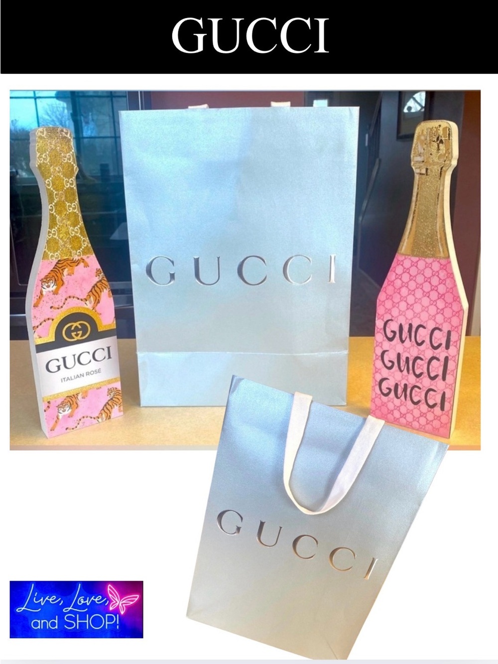 GUCCI Gray & Silver Gift Bag, EUC